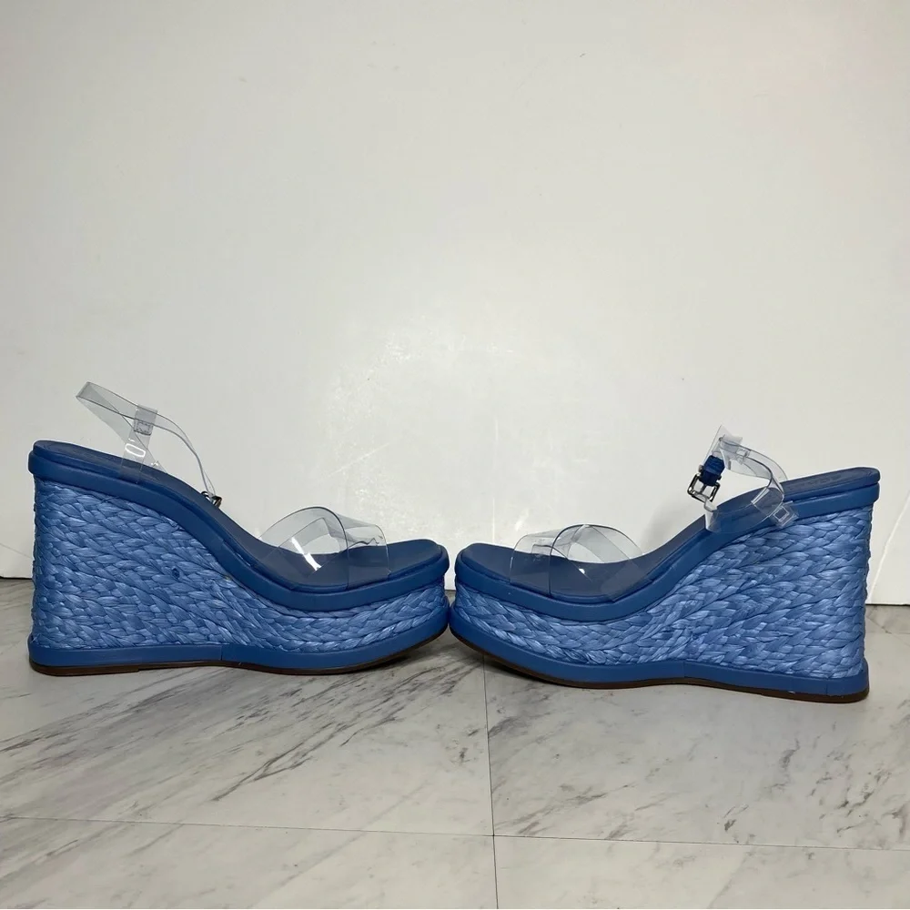 Schutz Caryne Blue Wedge Heel Sandal 10 1/2 B